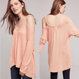Anthro Deletta Pastel Pink Cold Shoulder Waffle Knit Sweater Top